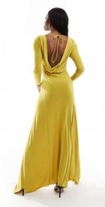strapless open back dress Rent ASOS DESIGN Tall Plunge Halter Cowl Back Plisse Maxi Dress In Cobalt  Blue main image 0