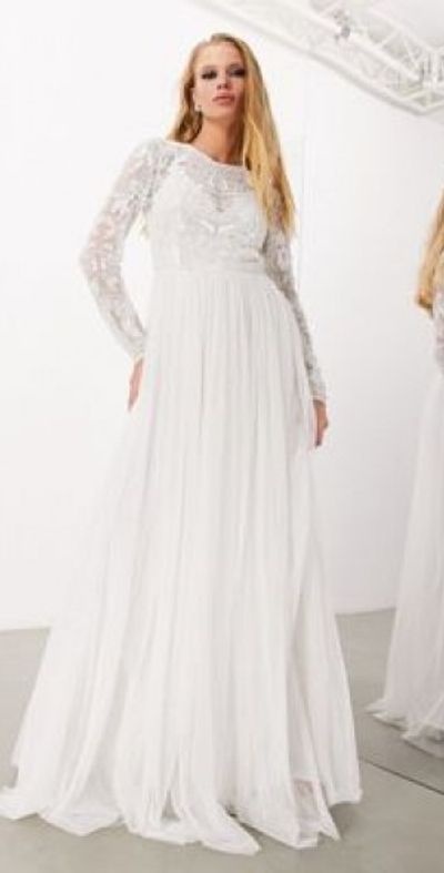 ASOS DESIGN Elizabeth long sleeve wedding dress with beaded