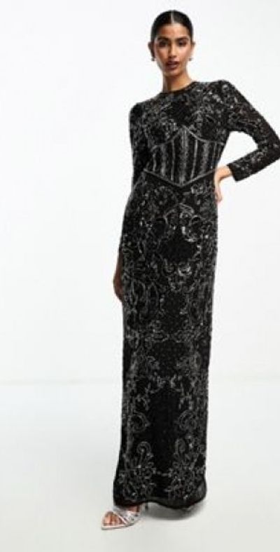 asos design lace trimmed maxi dress with floral embellishment ASOS DESIGN
