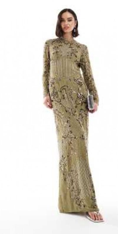 ASOS DESIGN embellished long sleeve maxi dress with floral