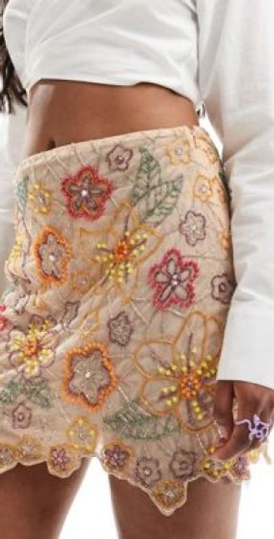ASOS DESIGN embellished sheer floral mini skirt-Multi