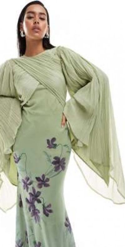 exaggerated sleeve wrap bias maxi dress in brown floral print Primrose Daydream Maxi Dress main image 0