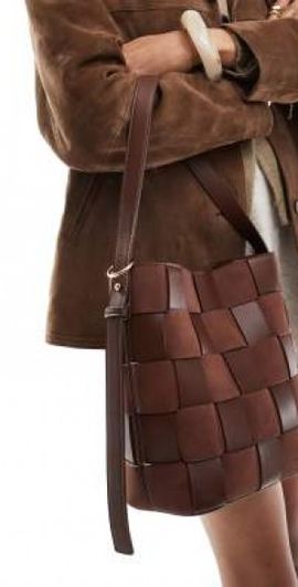 ASOS DESIGN ASOS DESIGN Faux Suede and faux leather weave bucket tote bag in chocolate-Brown