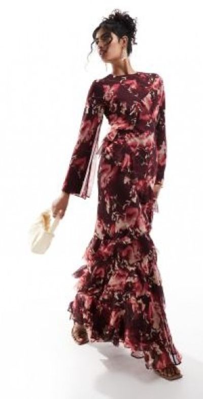 ASOS DESIGN fluted long sleeve extreme ruffle maxi dress in