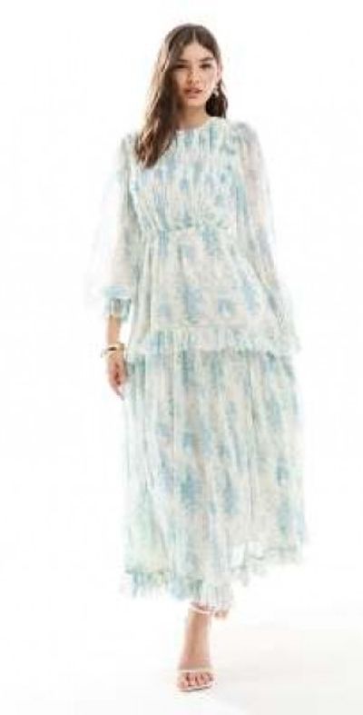 chinese dress ladies Darylyn Tiered Ruffle Maxi Dress Sage main image 0