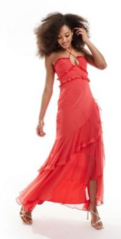 strapless open back dress Sherri Hill Ruffle Lace Long Prom Dress 57073 main image 0