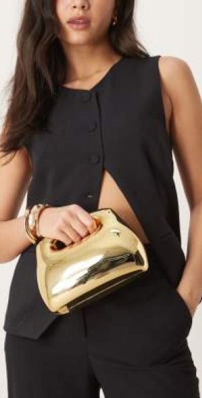 ASOS DESIGN ASOS DESIGN hard shell square clutch bag with chain strap in gold