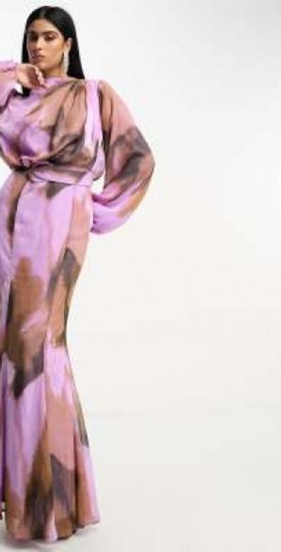 violet romance mesh midi dress in brown swirl print Eloise Hand Beaded Mini Dress / Pink Swirl Print | MESHKI main image 1