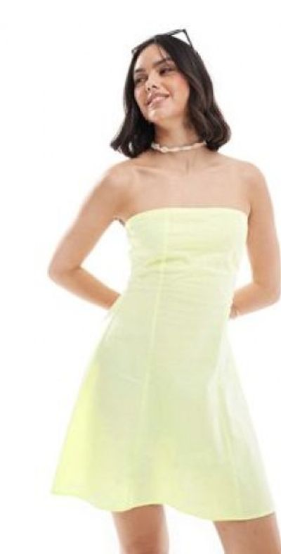 ASOS DESIGN - linen bandeau mini sundress in lemon-Yellow