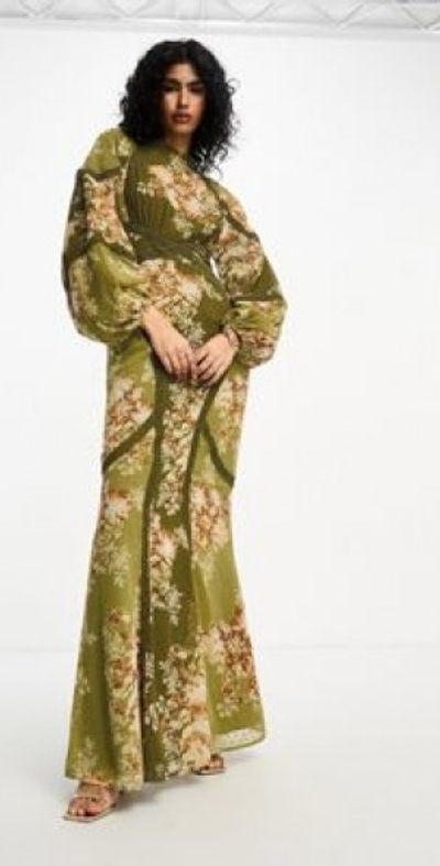 green emerald velvet dress asos design green floral maxi dress (14; retail $84) – Well-Dressed main image 0
