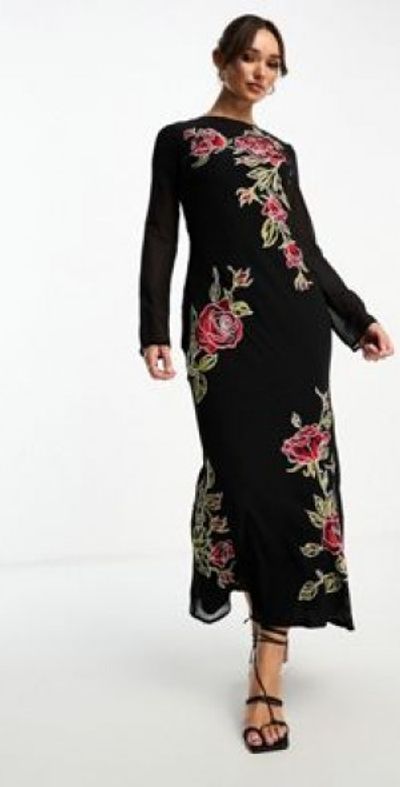 asos red floral maxi dress ASOS DESIGN ruffle boho mesh maxi dress in deep red oversized floral print