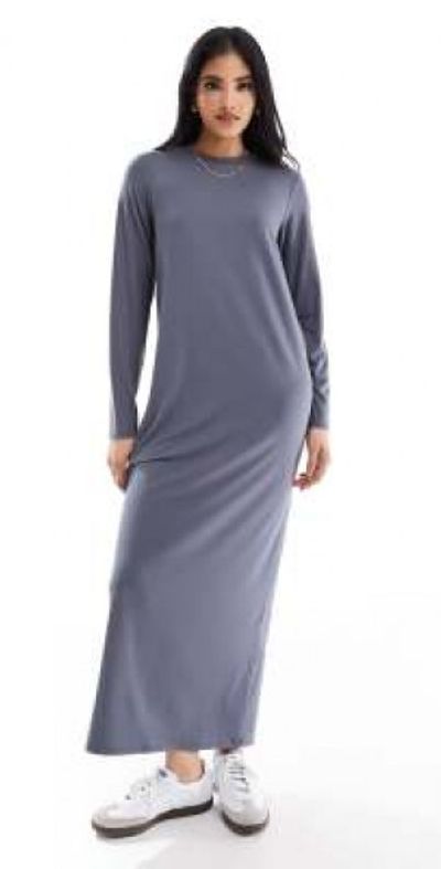 ASOS DESIGN - long sleeve maxi T-shirt dress in charcoal-Gray ASOS DESIGN - long sleeve maxi T-shirt dress in charcoal-Gray
