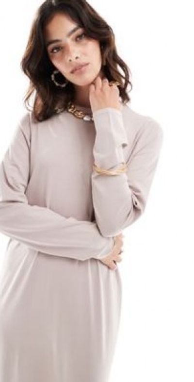 ASOS DESIGN - long sleeve maxi t-shirt dress in mushroom beige-Brown ASOS DESIGN - long sleeve maxi t-shirt dress in mushroom beige-Brown