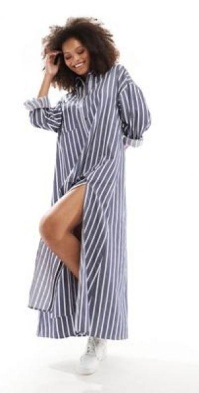 asos blue and white striped dress ASOS DESIGN sleeveless mini shirt dress in blue and white stripe
