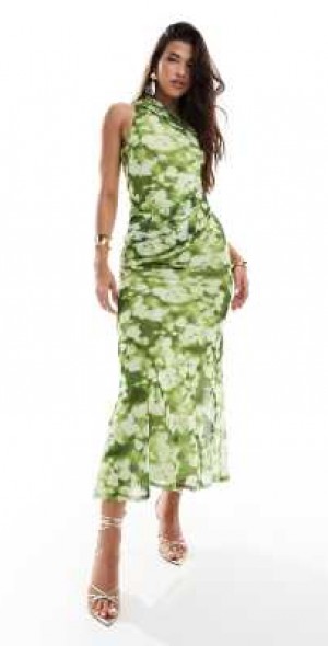 ASOS DESIGN mesh twist one shoulder midi dress with hitched