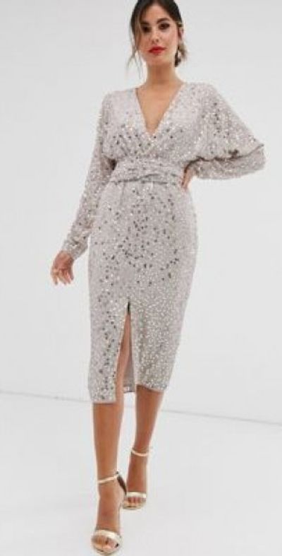 ASOS DESIGN - midi dress with batwing sleeve and wrap waist in scatter sequin-Multi ASOS DESIGN - midi dress with batwing sleeve and wrap waist in scatter sequin-Multi