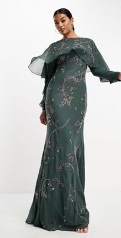 asos dark green dress ASOS DESIGN Bare Shoulder Prom Scuba Midi Dress In Forest Green main image 0
