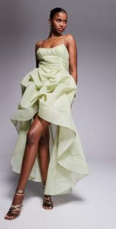 green emerald velvet dress Rent Asos Edition Satin Cami Maxi Dress With Drape Detail In Sage Green