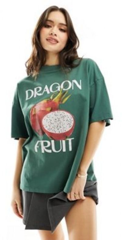 ASOS DESIGN oversized t-shirt with dragon fruit graphic in deep
