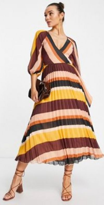 knee length dresses for ladies ASOS DESIGN Collared Wrap Midi Dress With Tie Belt In Terracotta main image 1