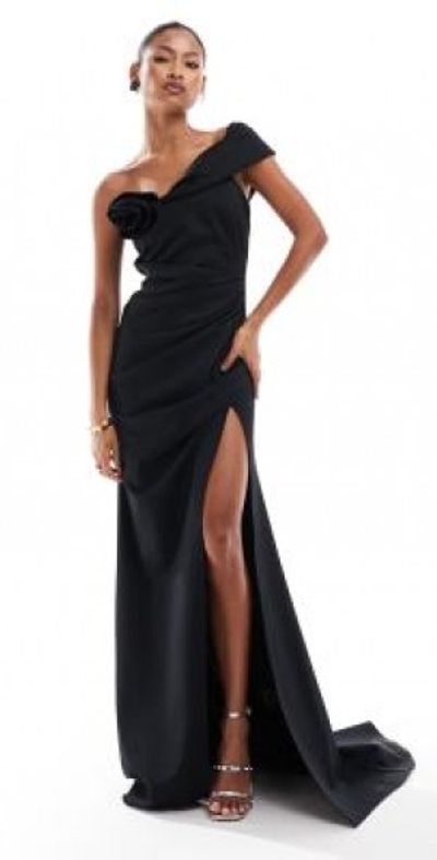 asos black off shoulder dress ASOS DESIGN off shoulder twist mini dress with long sleeves in black