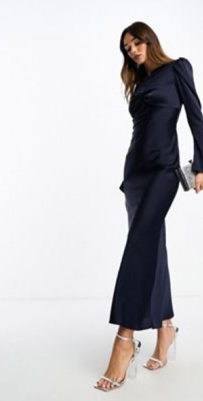 ASOS DESIGN - ruched bust detail satin maxi dress in Navy ASOS DESIGN - ruched bust detail satin maxi dress in Navy