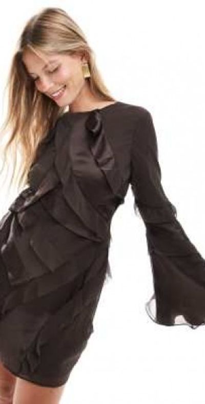 brown dresser wood Wrangler Ruffle Brown Accent Maxi Dress – Corral Western Wear main image 1