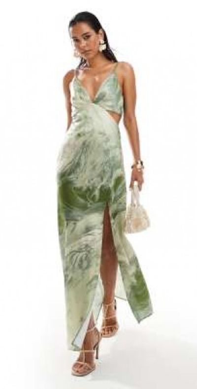 green emerald velvet dress Green Multi Mix Print Double Ruffle Short Sleeve Tie Waist Dress – SSYS main image 0