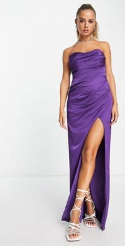 purple bridesmaid dresses asos One Shoulder Drape Satin Bridesmaid Dress main image 0