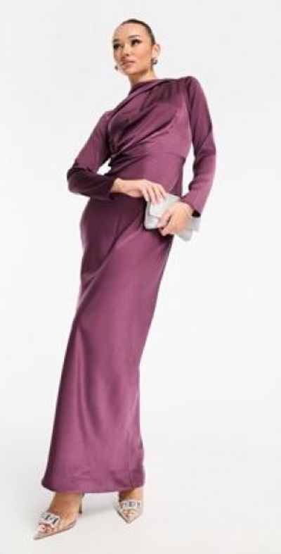 ASOS DESIGN - satin maxi dress with drape bodice detail in purple