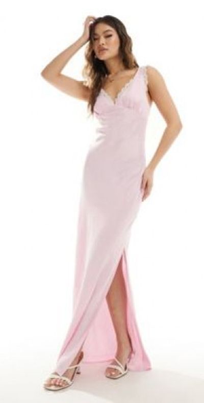 chinese dress ladies Rent ASOS DESIGN Satin Maxi Dress with Batwing Sleeve and Wrap Waist in  Rust
