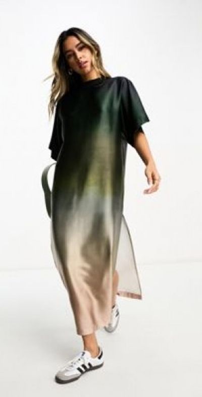 twisted front midi dress Current Air Long Sleeve Twist Front Midi Dress Black/gold M