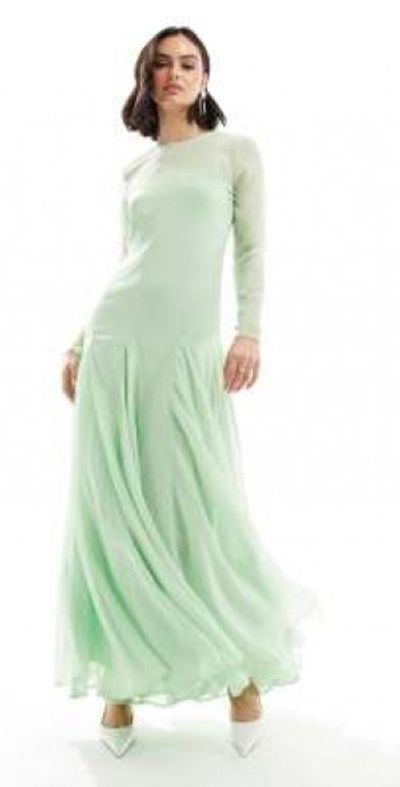 green emerald velvet dress ASOS DESIGN sheer chiffon tent mini dress in green stripe – ASOS Sample Sale main image 1