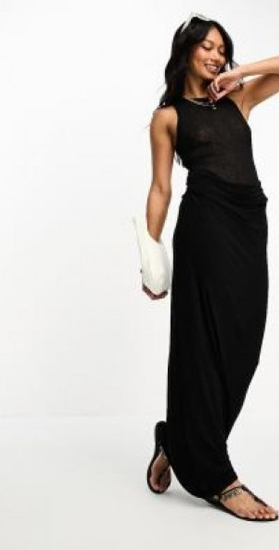 ASOS DESIGN - sheer tank maxi dress with wrap skirt in black