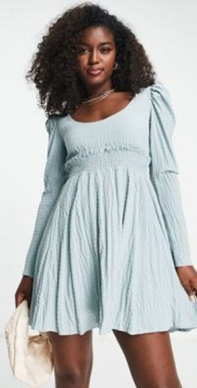 asos design high neck shirred waist mini dress in texture Collusion - Shirred High Neck Mini Dress - Women - Cotton - 10 US