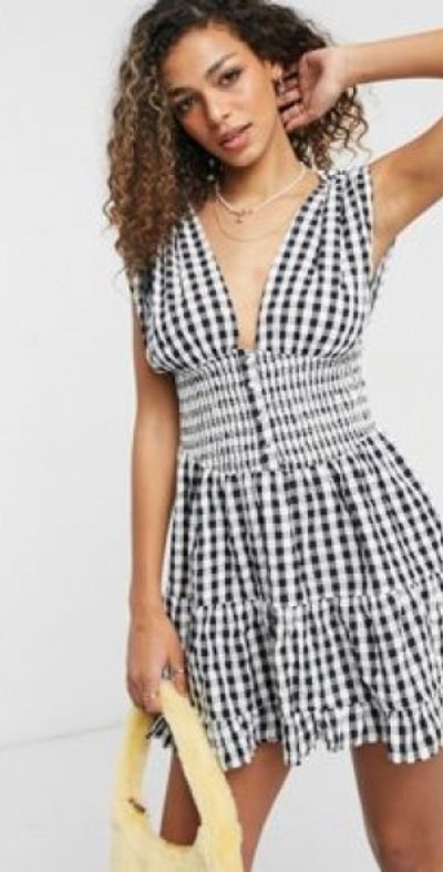 crinkle gingham shirred mini dress Daisy Street Called Crinkle Gingham Shirred Mini Dress