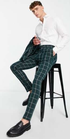 Tartan Check Trousers Asos ASOS DESIGN Skinny Suit Pants In Dark