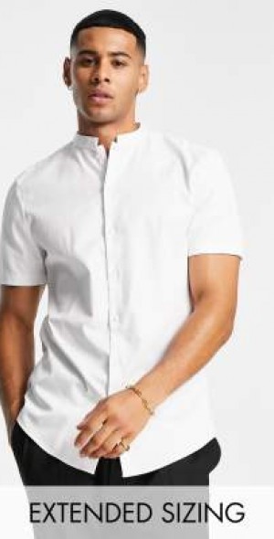 ASOS DESIGN - slim sateen shirt with mandarin collar in white