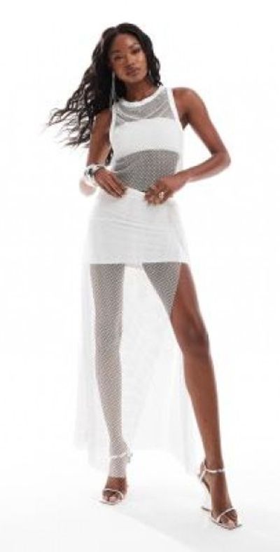 white dress with gold chains Cream Ruched Midi Dress With Gold Chain Straps  AX Paris