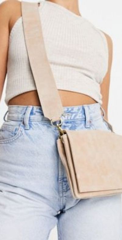 ASOS DESIGN ASOS DESIGN suede crossbody bag with detachable strap in beige-Brown