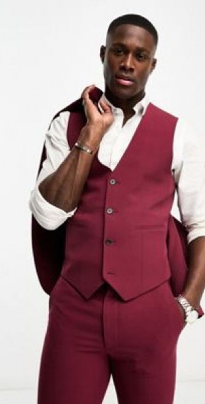 ASOS DESIGN - super skinny suit vest in dark burgundy-Red