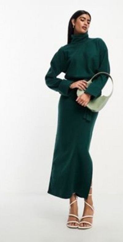 chinese dress ladies Momyknows Green Knit Off Shoulder Flare Sleeve Bodycon Elegant Going Out Maternity Photoshoot Maxi Sweater Dress Green / S