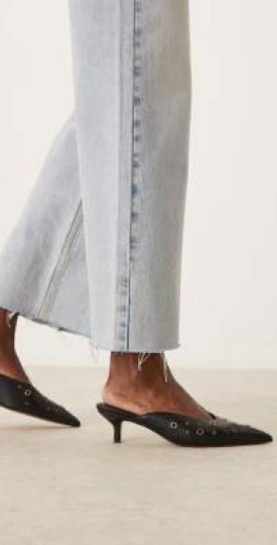 ASOS DESIGN ASOS DESIGN Surprise eyelet detail kitten heeled mules in black