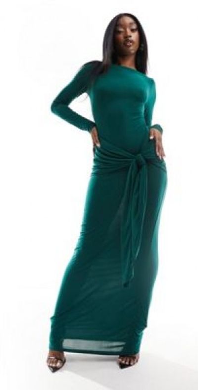 asos bottle green dress DESIGN dark green silk dress