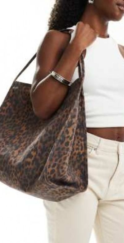 ASOS DESIGN ASOS DESIGN tubular handle canvas tote bag in brown leopard-Multi