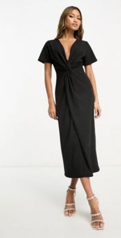 asos edition v neck short sleeve midi dress in blue Blue Wave Short Sleeve Belted Lace Midi Dress main image 0