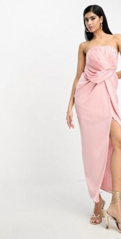 asos pink bandeau dress ASOS DESIGN fold over bandeau midi dress in pink