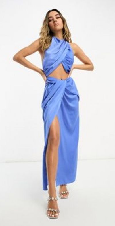 fitted lace wedding dress Alfina Satin Halter Maxi Dress main image 0
