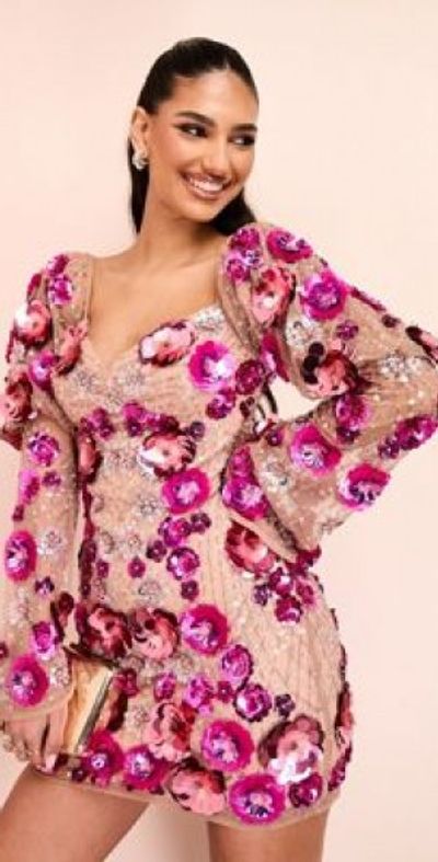 asos luxe embellished cocktail dress in pink Asos Luxe Asos Pink Glitter Dress ASOS LUXE Embellished Sequin Mini Dress With Heart Back Cut