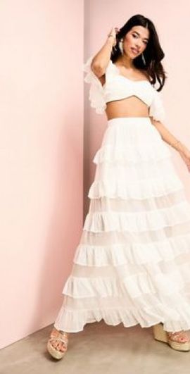 ASOS LUXE ASOS LUXE beach tiered sheer maxi skirt in white - part of a set